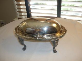 Vintage Silverplate And Glass Footed Roll Top Caviar Butter Dish