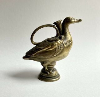 Fine Antique Italian Grand Tour Bronze Figural Duck Askos Winged Deities 19th C