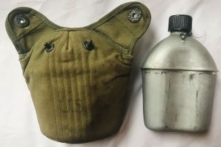 World War Ii Us Army Military Issued Aluminum Canteen & Cover Dated 1945