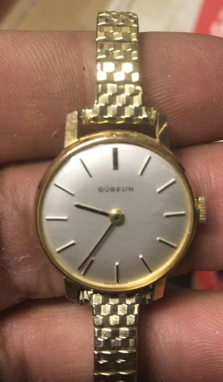 Ladies Vintage Swiss Gubelin 1ok Yellow Gold Mesh Wind - Up Wrist Watch