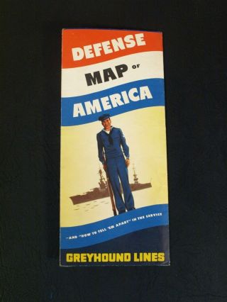 Vintage 1942 Ww 2 Greyhound Lines Defense Map Of America Us Military