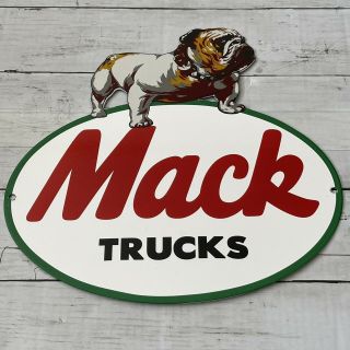 Vintage Mack Trucks Porcelain Sign Gas Oil Service Station Rare Pitbull Car