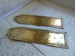 French 2 antique Art - Deco patina gold brass door push plates finger patina 2
