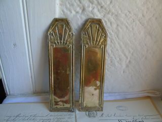 French 2 antique Art - Deco patina gold brass door push plates finger patina 3