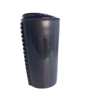 Starbucks Coffee 2015 Black Matte Studded Ceramic Travel Mug Tumbler 12 Oz