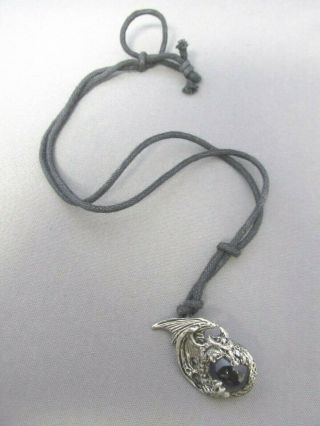 1997 Fellowship Foundy Pewter Dragon Glass Magic Ball Nylon Knot Necklace