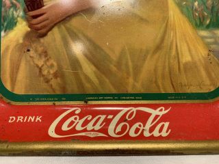 Vintage Coca - Cola Advertising Metal Serving Tray 1938 Girl In Yellow Dress 3