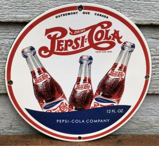 Vintage Pepsi Cola Porcelain Advertising Metal Gas Station Sign Soda Pop