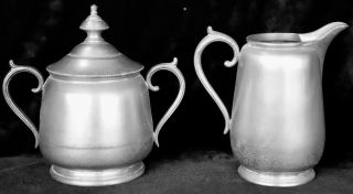 Vintage Pewter Sugar Bowl With Lid And Milk Jug Creamer Gerhardi And Co 1804
