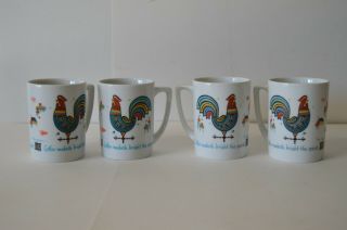 Berggren Scandinavian Coffee Mug Set Of 4 Vintage Retro Rooster Bright Spirit