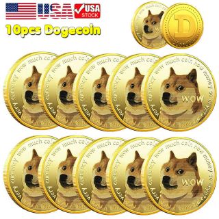 10x Gold Dogecoin Commemorative Coins 2021 Limited Edition Collectible Doge Coin