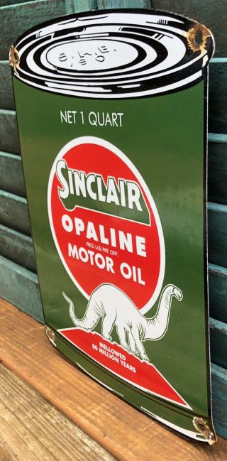 VINTAGE SINCLAIR OPALINE OIL CAN GASOLINE / MOTOR OIL PORCELAIN GAS PUMP SIGN 3