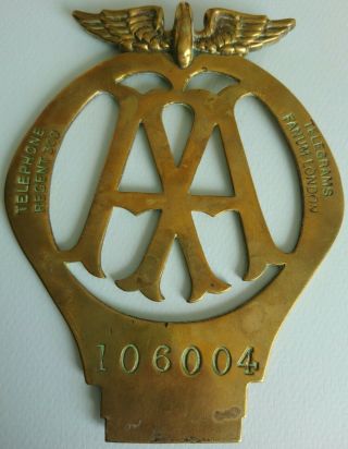 Aa Vintage Car Badge,  Early Brass No.  106004 Fanum