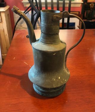 Vintage Copper Jug Pitcher Water Kettle Oil Handle Spout Vase Antique Rare