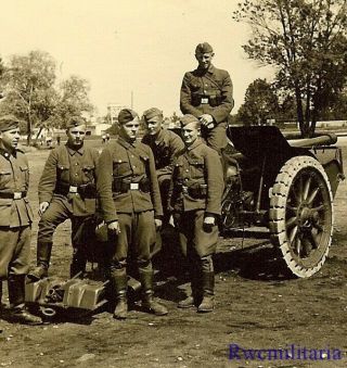 Rare German Elite Waffen Totenkopf Division Troops Posed W/ Artillery Gun