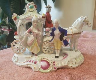 Vintage Colonial Horse Drawn Carriage Porcelain Figurine Art Deco Made In Japan