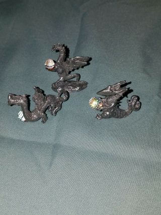 Miniature Pewter Dragon Figurines - Set Of 3
