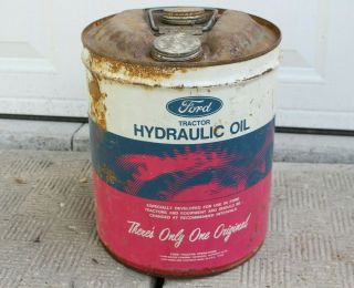 Vintage Ford Tractor Hydraulic Oil 5 Gallon Metal Can Advertising Tin Farm