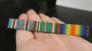 Wwii Us Navy Usmc Marine Corps 3 Place Ribbon Bar Wwi Victory American European
