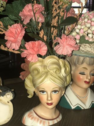 Vintage Inarco E3662 5” Lady Head Vase Burgundy /peach