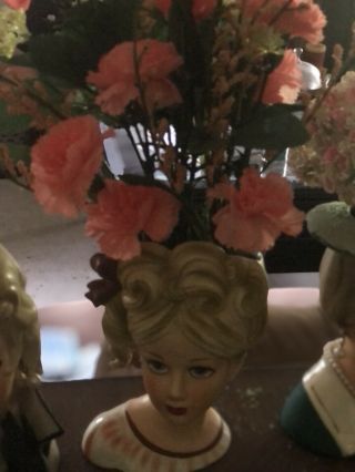 Vintage Inarco E3662 5” Lady Head Vase BURGUNDY /PEACH 2