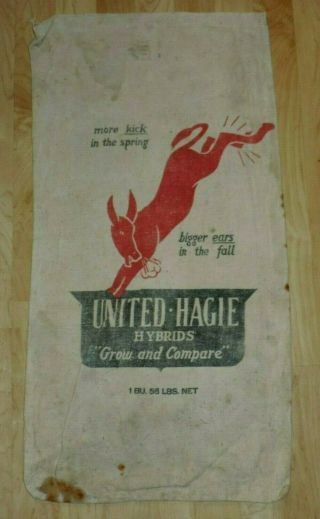 Rare Vintage United Hagie Seed Corn Bag Sack Des Moines Iowa Donkey Graphics