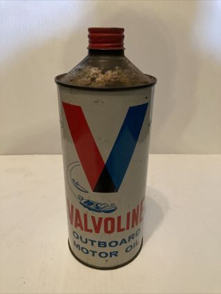 Vintage Valvoline Cone Top 1 Quart Outboard Motor Oil Tin Can