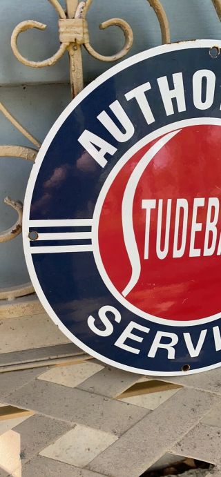 Vintage Studebaker Authorized Service Metal Porcelain Sign 11 3/4” 3