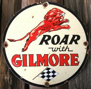 Gilmore Gasoline Vintage Porcelain Enamel Gas Pump Oil Service Station Sign