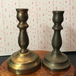Vintage Set Of 2 Brass Candlesticks Miniature Candle Holders 2 1/2 " Tall Approx
