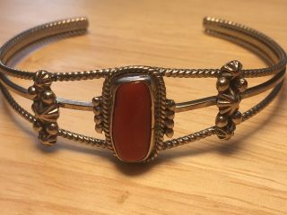Vintage Cuff Bracelet 925 Sterling Silver Southwestern Navajo Red Coral