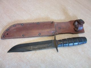 Vintage Camillus Us Navy Fighting Knife With Sheath Marked Usn