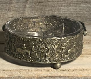 Antique Vintage Holland Ware Silverplate On Copper Glass Divided Dish Candy Bowl