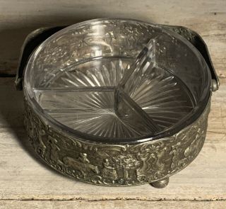 Antique Vintage Holland Ware Silverplate on Copper Glass Divided Dish Candy Bowl 2