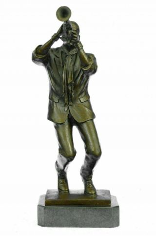 Bronze Statue Sculpture Musician Player Trumpet Jazz Man 12 " Tall Artwork