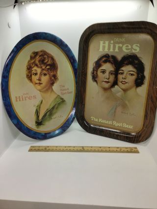 Vintage Set If Two Decorative “drink Hires” “the Honest Root Beer” Tin Trays