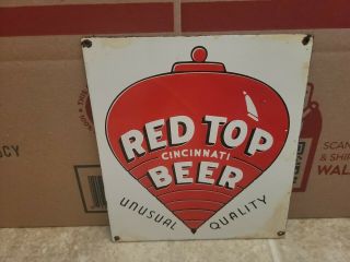Vintage Red Top Beer Porcelain Sign (rare)