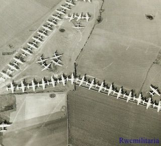 Org.  Photo: Aerial View Of B - 17 Bombers Lined Up Nose To Tail On Uk Airfield