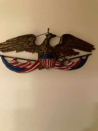 Cast Iron American Eagle Over Flag Plaque