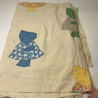 Vintage Quilt Topper Sunbonnet Sue Floral Full Queen Handmade 70x93