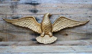 Vintage Cast Iron Heraldic Bald Eagle Figurine Emblem Wall Hanging Building