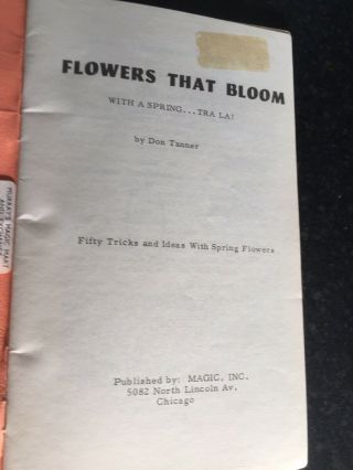 (X) Rare Vintage Magic Trick Book Flowers That Bloom With A Spring By Don Tanner 2