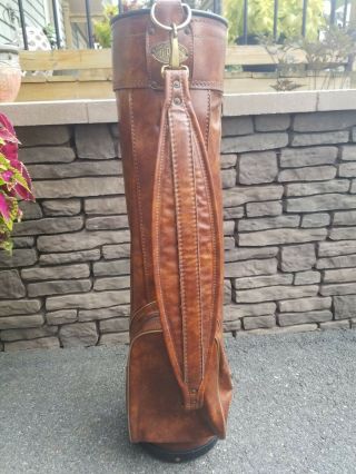 Burton Mfg Vintage Brown Leather Golf Bag With Club Cover