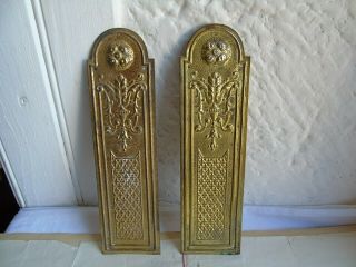 French 2 Antique Vintage Patina Gold Brass Door Push Plates Finger Patina