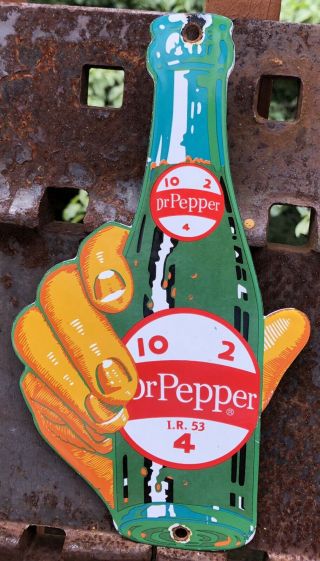 Vintage 1953 Dated Dr.  Pepper 10 - 2 - 4 Porcelain Advertising Sign Soda Pop Cola