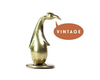 Hagenauer Penguin Figurine Whw Austria Modernist Brass Mid Century Art Deco Bird