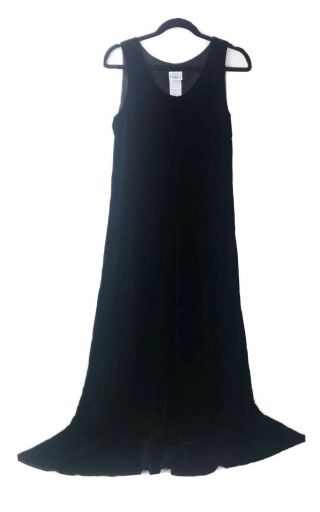 Vintage Laura Ashley Black Velvet Silk Sleeveless Long A Line Dress Gown Size 6