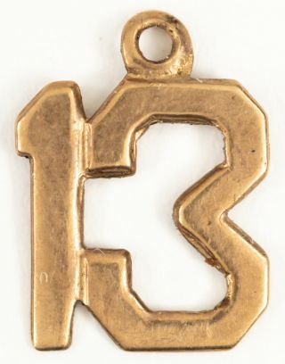Vintage 10k Gold Cutout Number 13 Charm Pendant