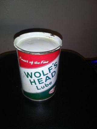 Vintage Wolfs Head Lube 1 Lb.  Grease Old Tin Oil Can Gas Display