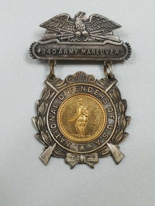 1940 Army Maneuvers National Defenders Of U.  S.  A Medal/pin Lords Prayer